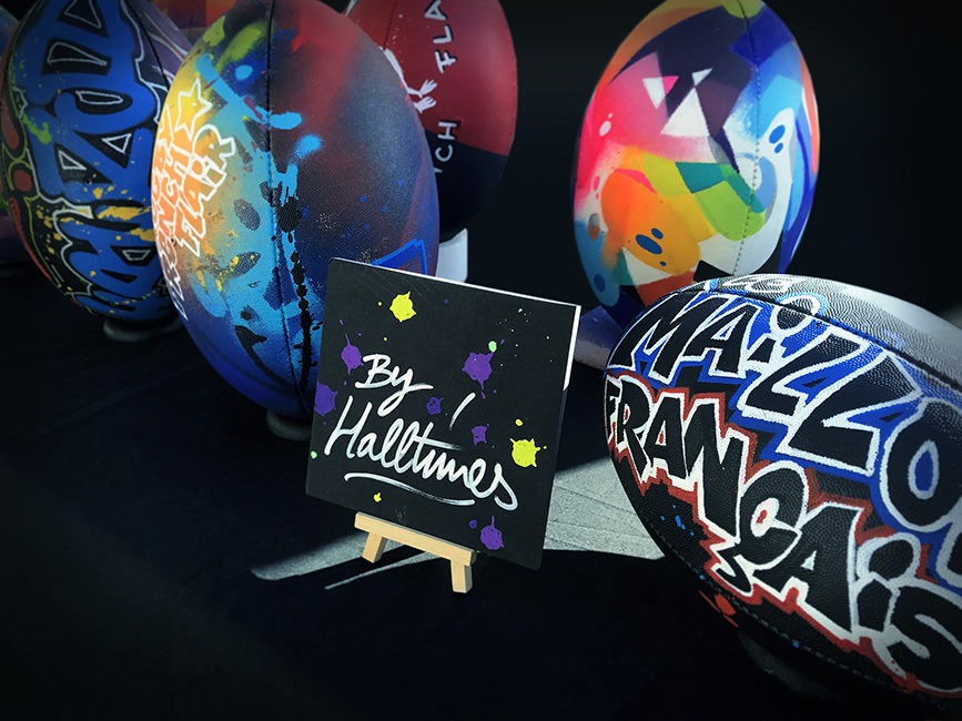 customisation graffiti rugby ballon graffeur artiste toulouse evenementiel